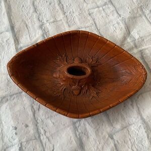 Vintage 1970’s brown wood bowl or ashtray w/acorn carvings 11x7.5